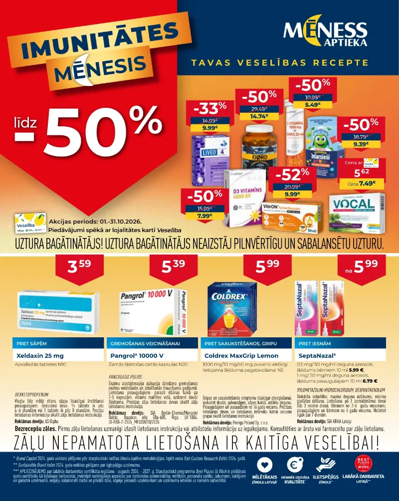 Mēness aptieka akcijas 01.10.2026–31.10.2026