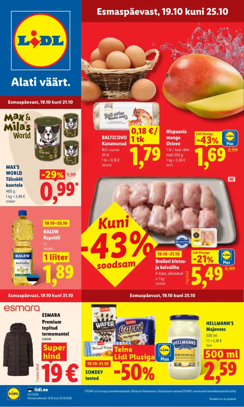 Lidl kampaaniad 19.10.2026–25.10.2026